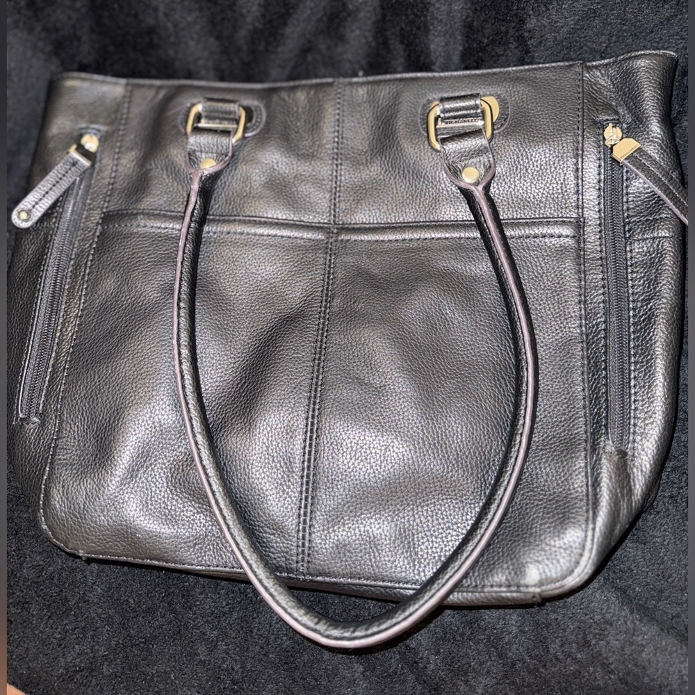 Tignello Black Leather Large 11” Tall 15” Wide 4+ Inches Deep Handbag perfect